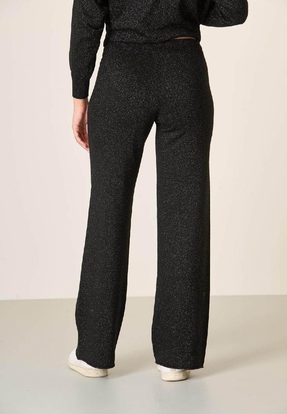 Angelico Pantalone Nero Lurex In Maglia Con Coulisse