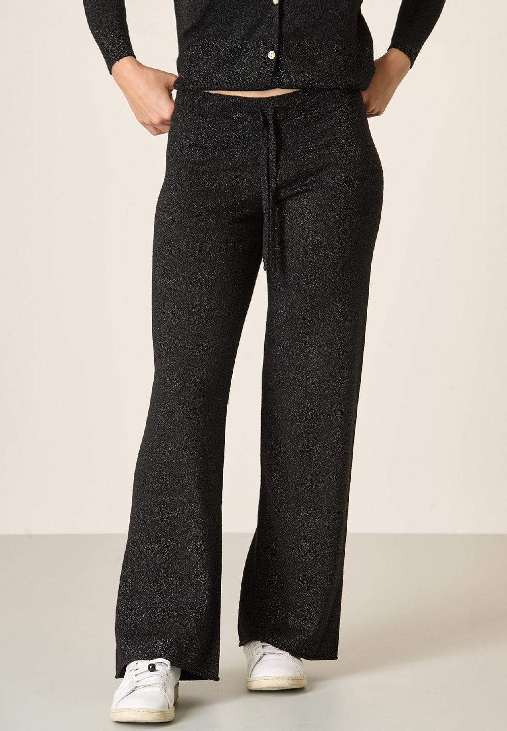 Angelico Pantalone nero lurex in maglia con coulisse