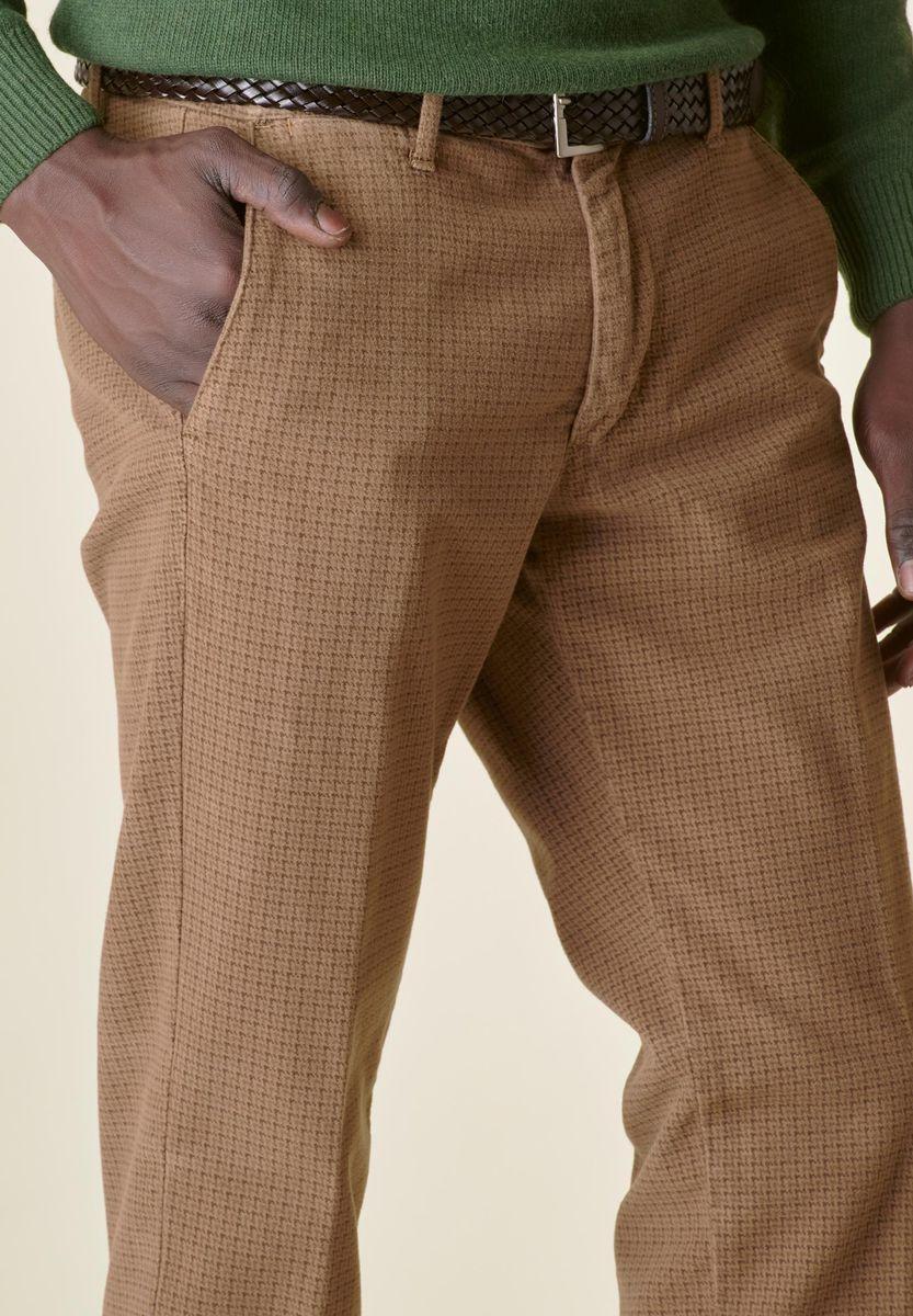 Angelico Pantalone Nocciola Pied Poule Fustagno Slim