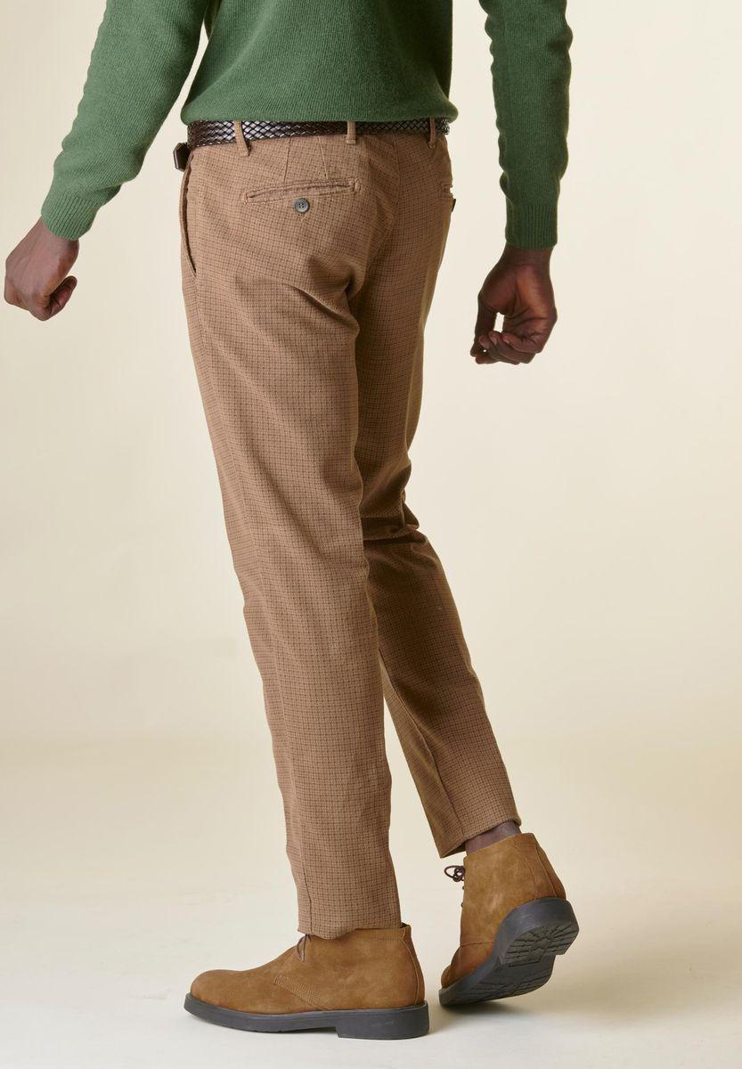 Angelico Pantalone Nocciola Pied Poule Fustagno Slim