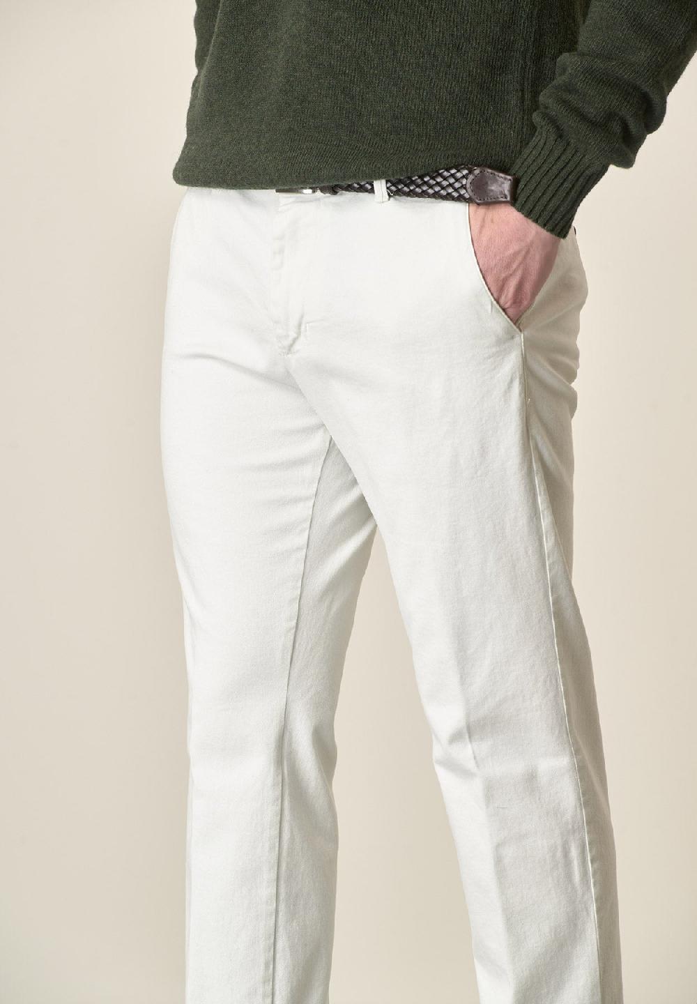 Angelico Pantalone Panna Gabardina Cotone Stretch Slim Fit