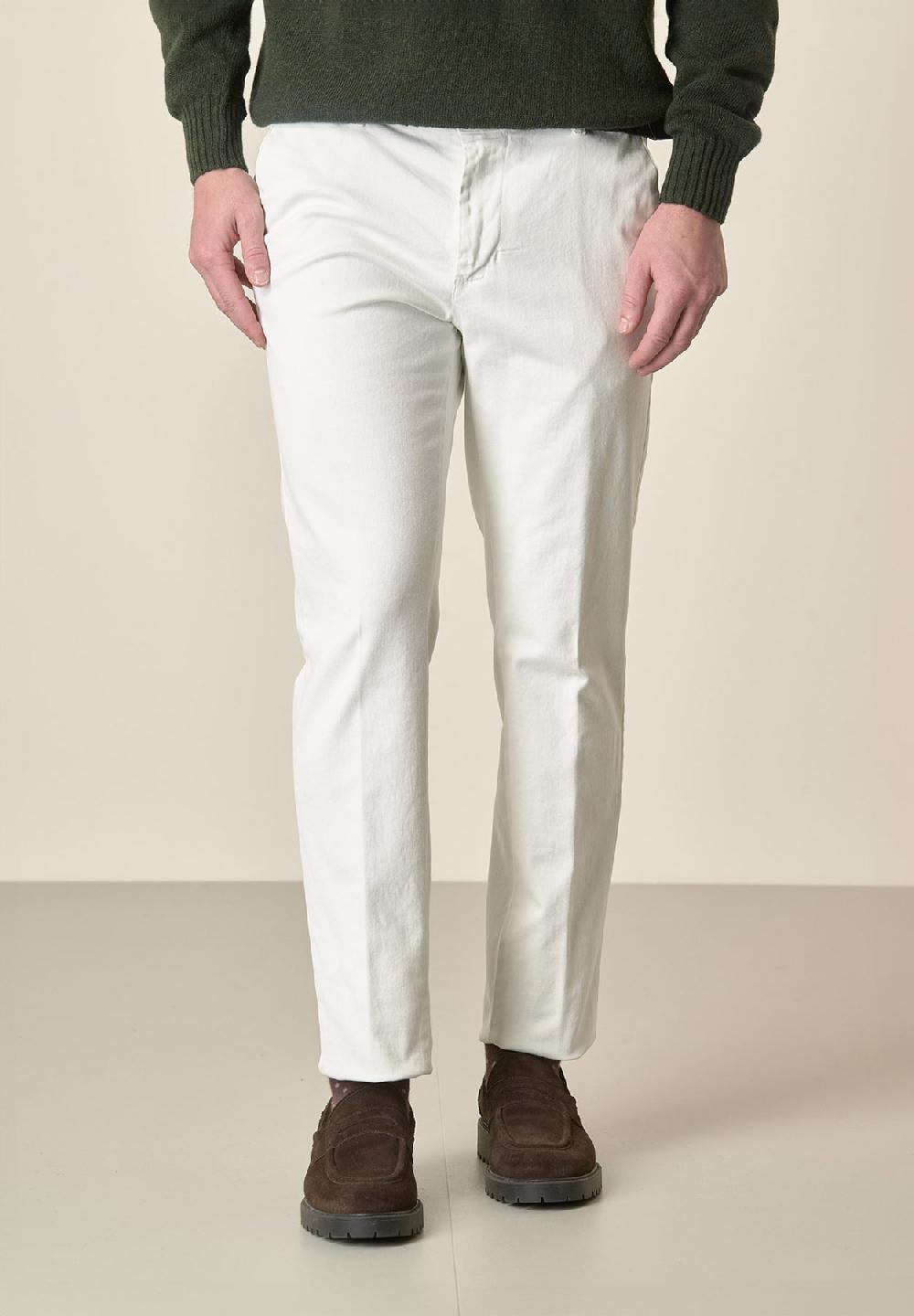 Angelico Pantalone panna gabardina cotone stretch slim fit