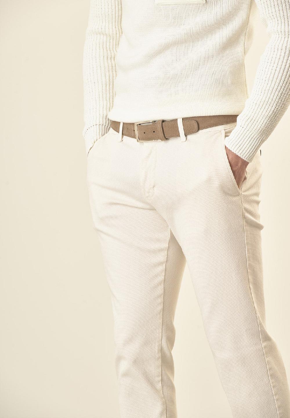 Angelico Pantalone Panna Microstruttura Cotone Stretch Slim Fit