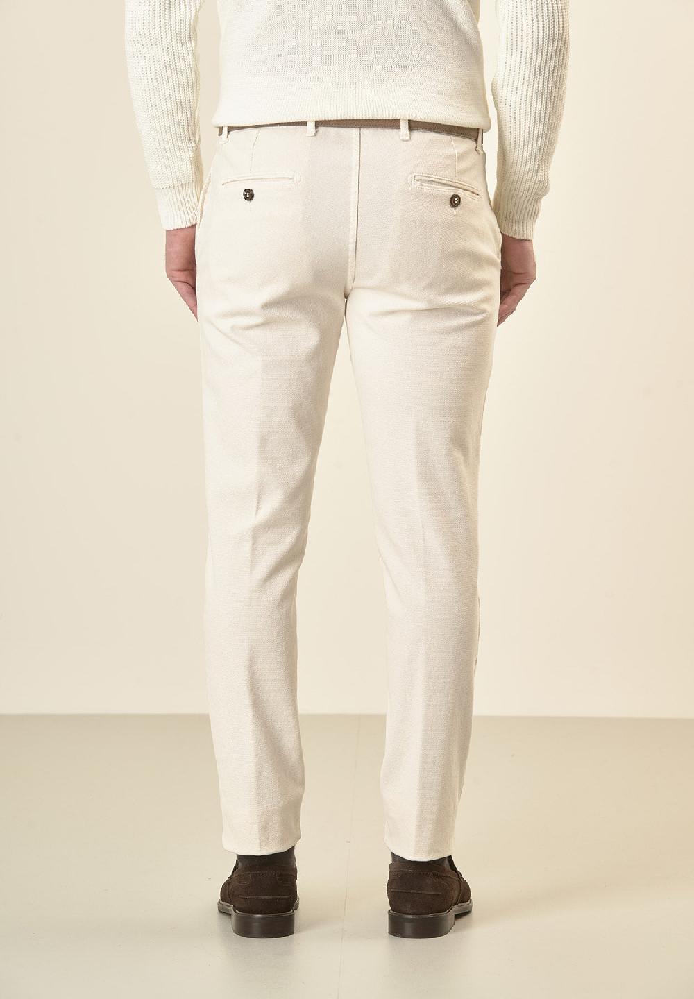 Angelico Pantalone Panna Microstruttura Cotone Stretch Slim Fit
