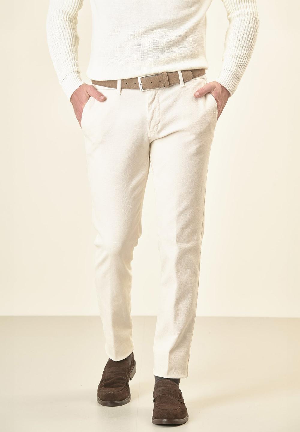 Angelico Pantalone panna microstruttura cotone stretch slim fit