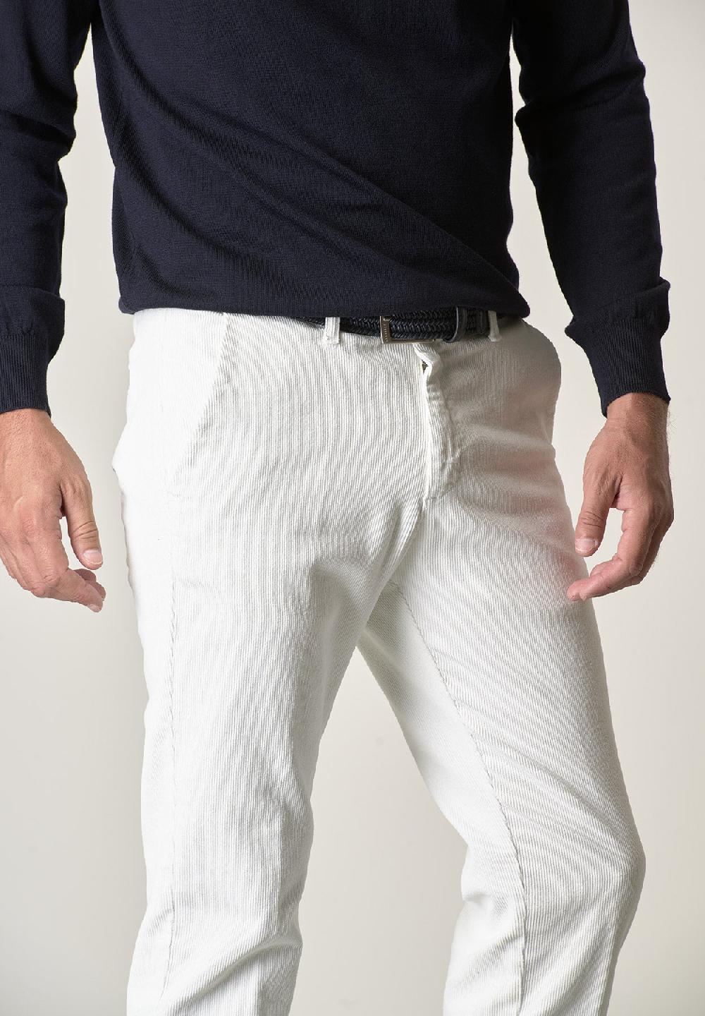 Angelico Pantalone Panna Velluto Cotone Stretch Slim Fit