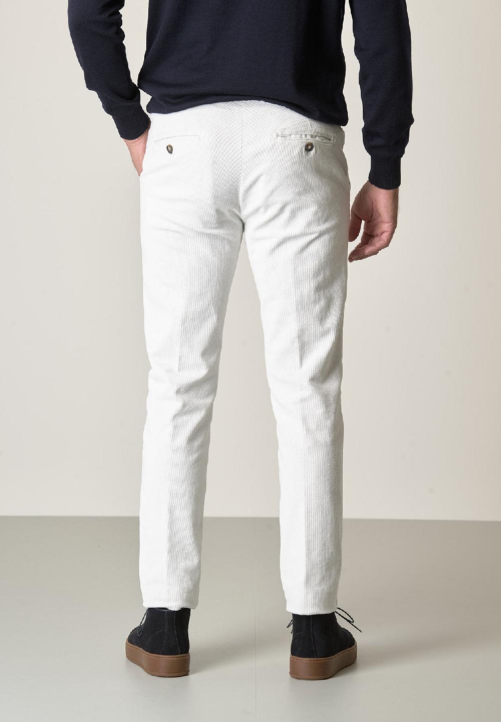 Angelico Pantalone Panna Velluto Cotone Stretch Slim Fit