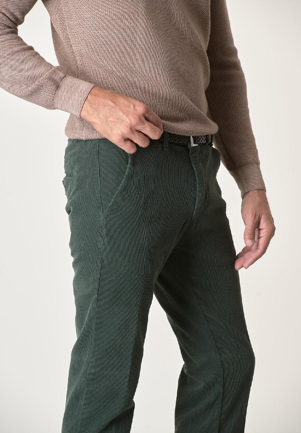 Angelico Pantalone Verde Bosco Velluto Cotone Stretch Slim Fit