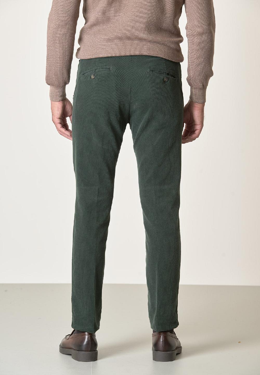 Angelico Pantalone Verde Bosco Velluto Cotone Stretch Slim Fit