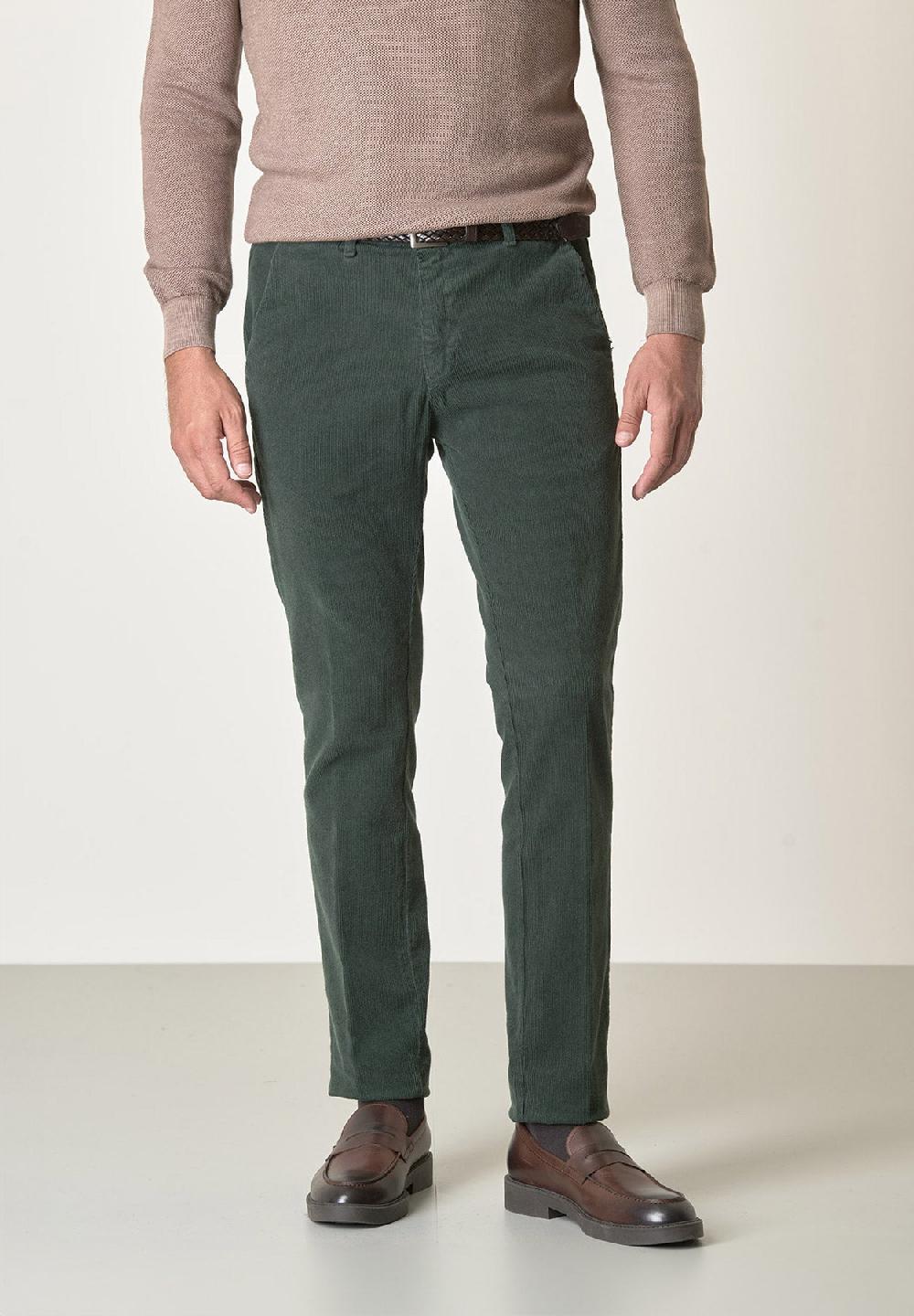 Angelico Pantalone verde bosco velluto cotone stretch slim fit