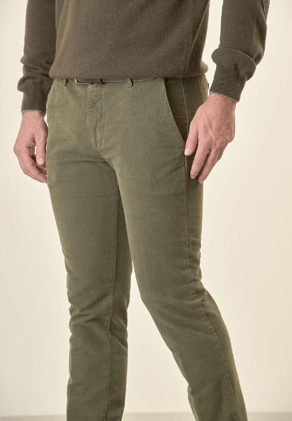 Angelico Pantalone Verde Fustagno Jacquard Cotone Slim Fit