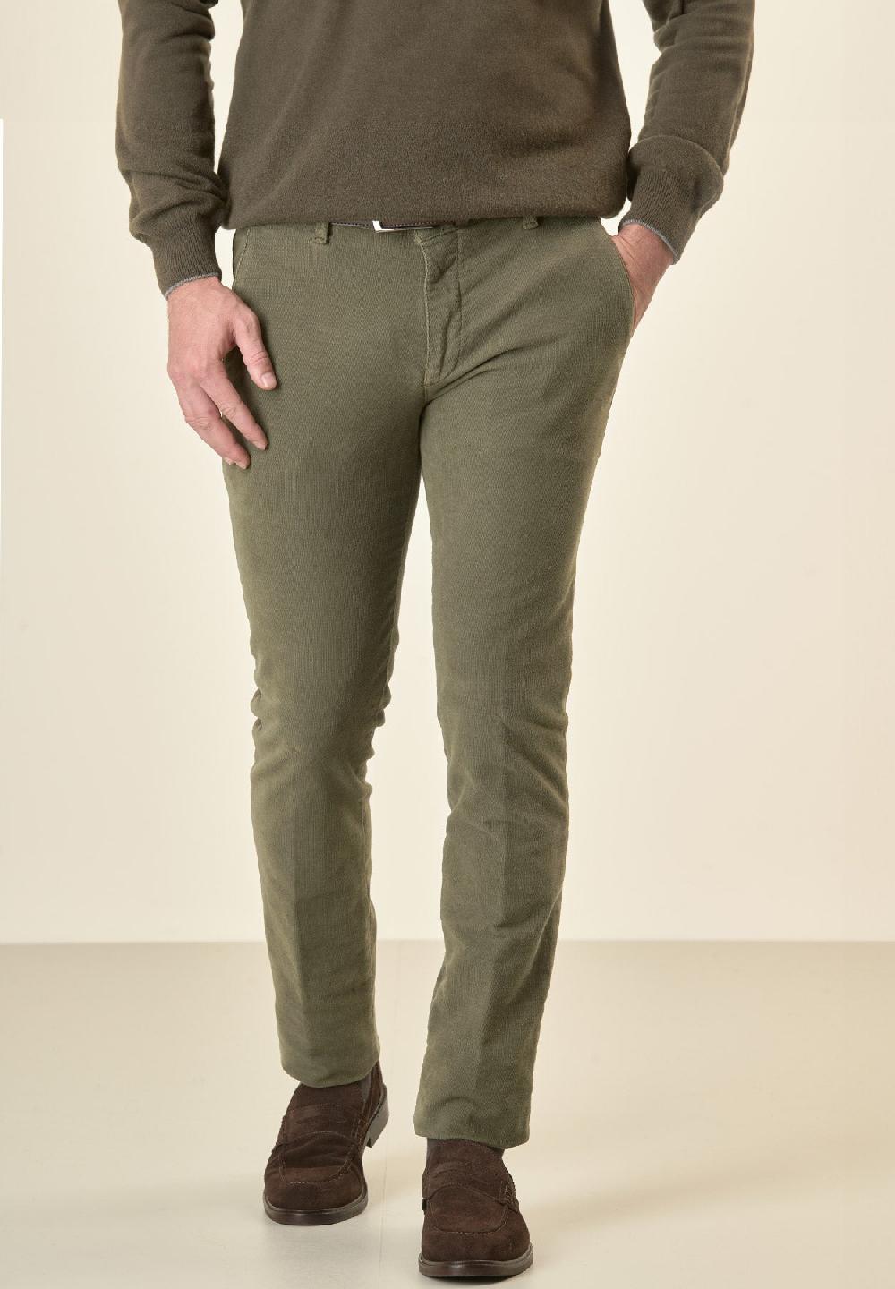 Angelico Pantalone verde fustagno jacquard cotone slim fit