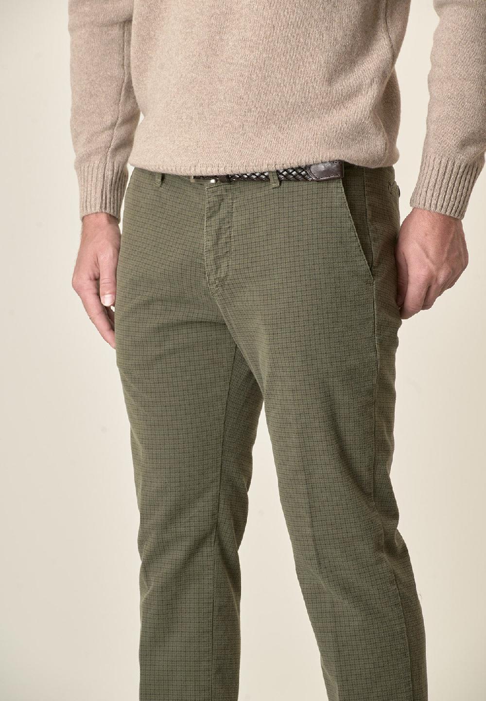 Angelico Pantalone Verde Fustagno Pied De Poule Slim Fit