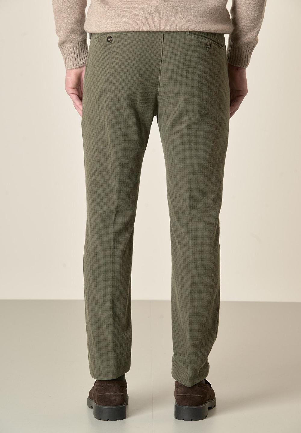 Angelico Pantalone Verde Fustagno Pied De Poule Slim Fit