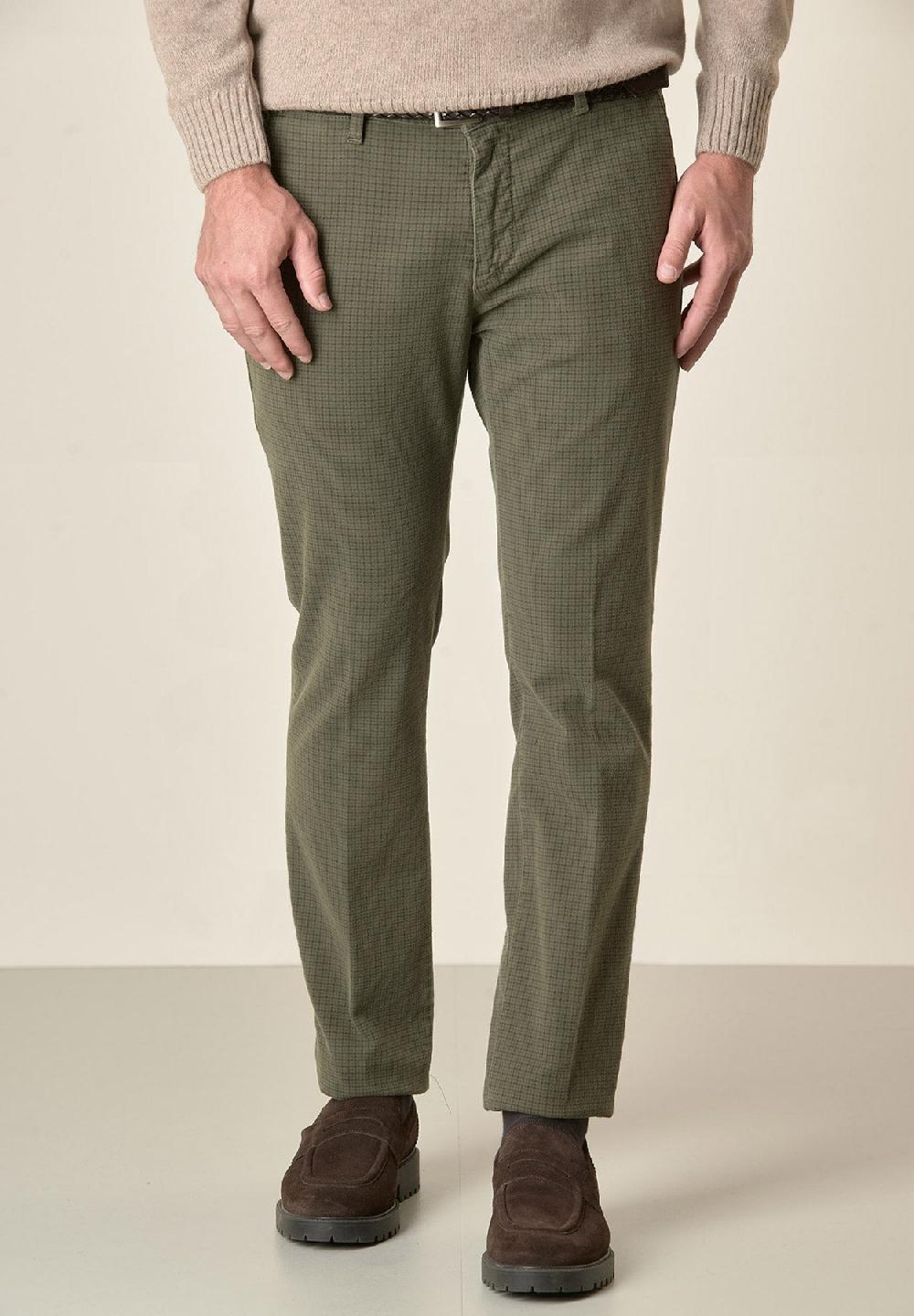 Angelico Pantalone verde fustagno Pied de Poule slim fit