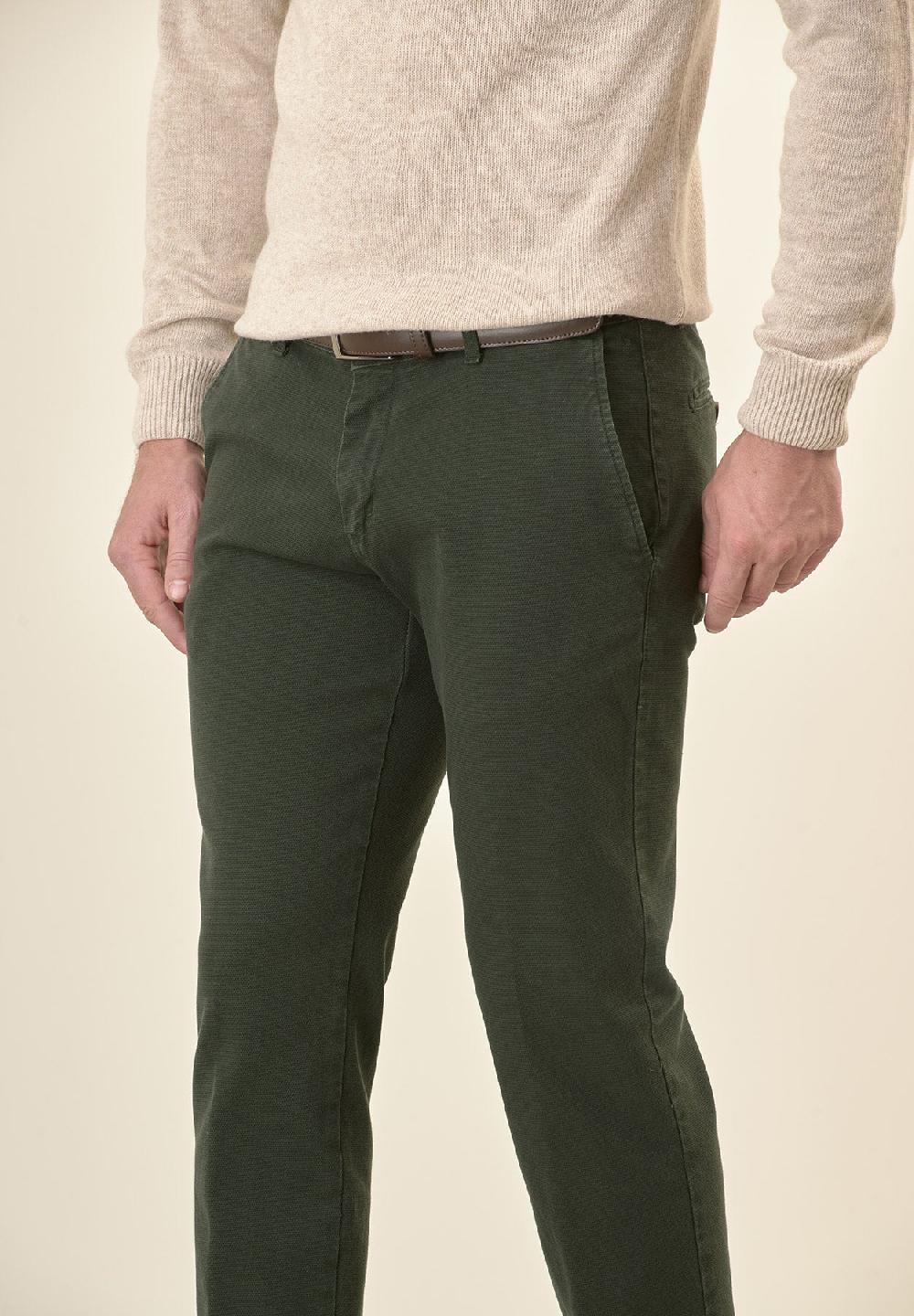Angelico Pantalone Verde Microstruttura Cotone Stretch Slim Fit