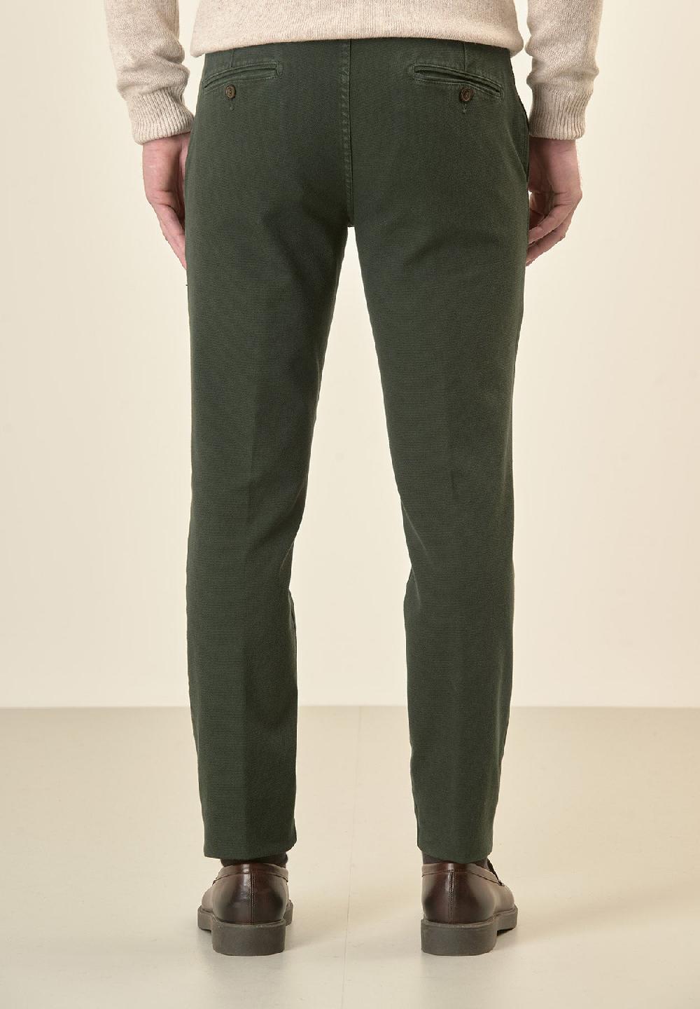 Angelico Pantalone Verde Microstruttura Cotone Stretch Slim Fit