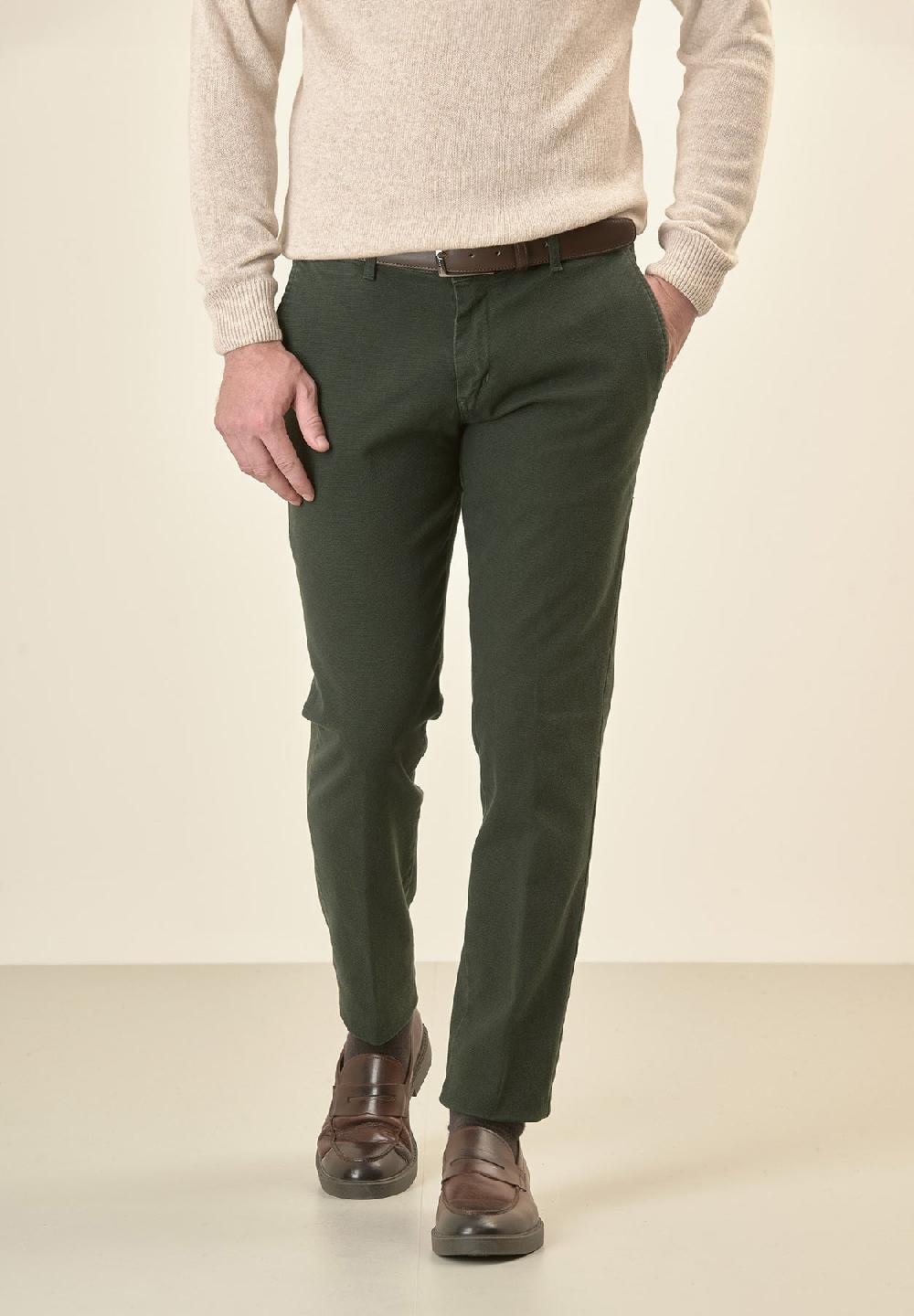 Angelico Pantalone verde microstruttura cotone stretch slim fit