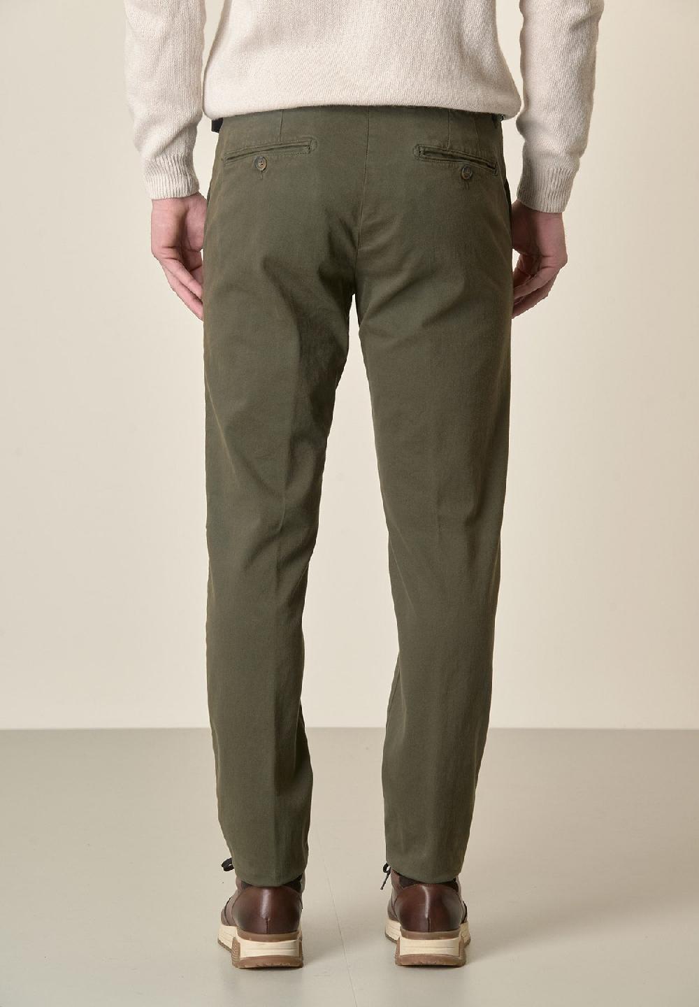 Angelico Pantalone Verde Militare Gabardina Cotone Stretch Slim Fit