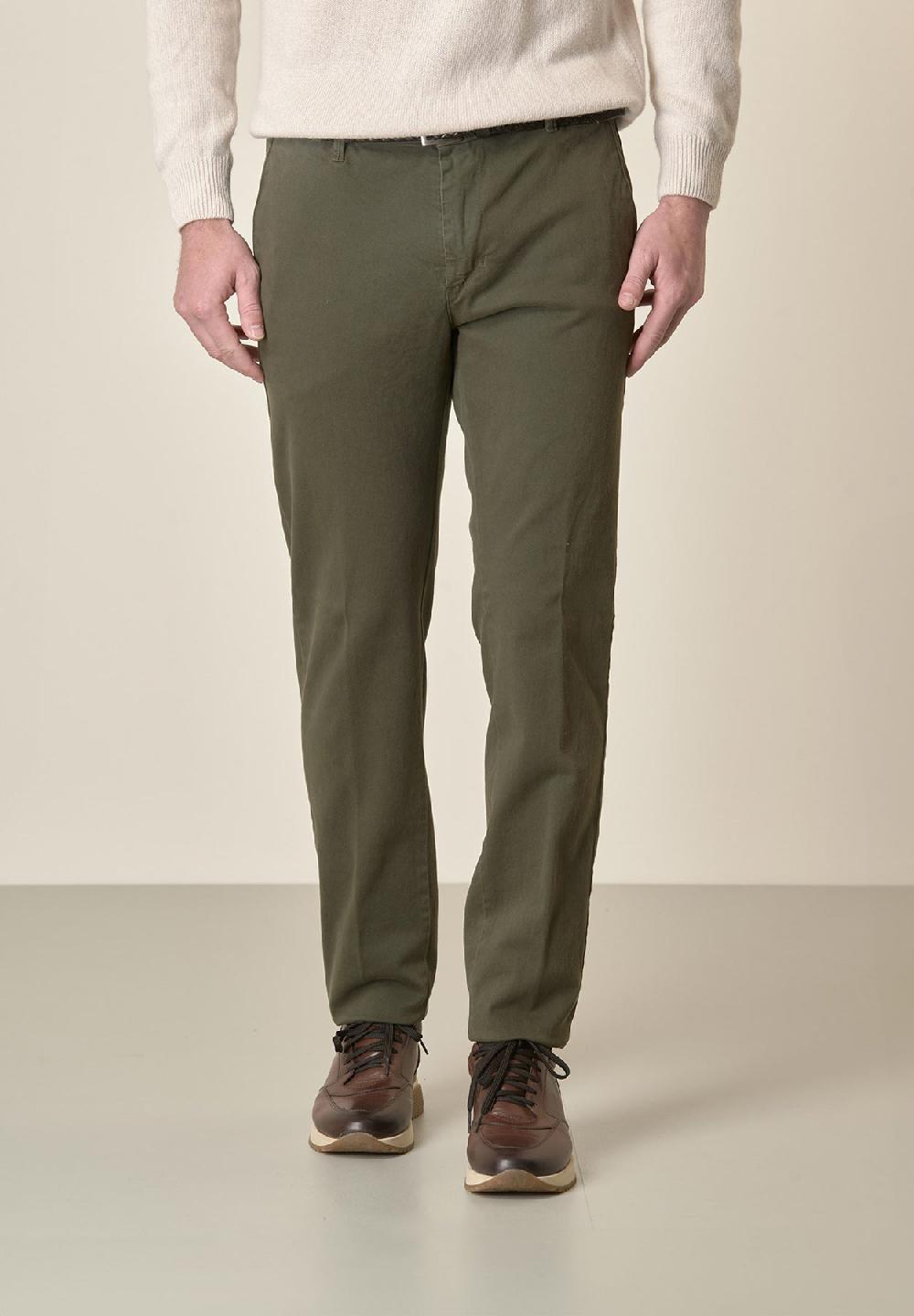 Angelico Pantalone verde militare gabardina cotone stretch slim fit