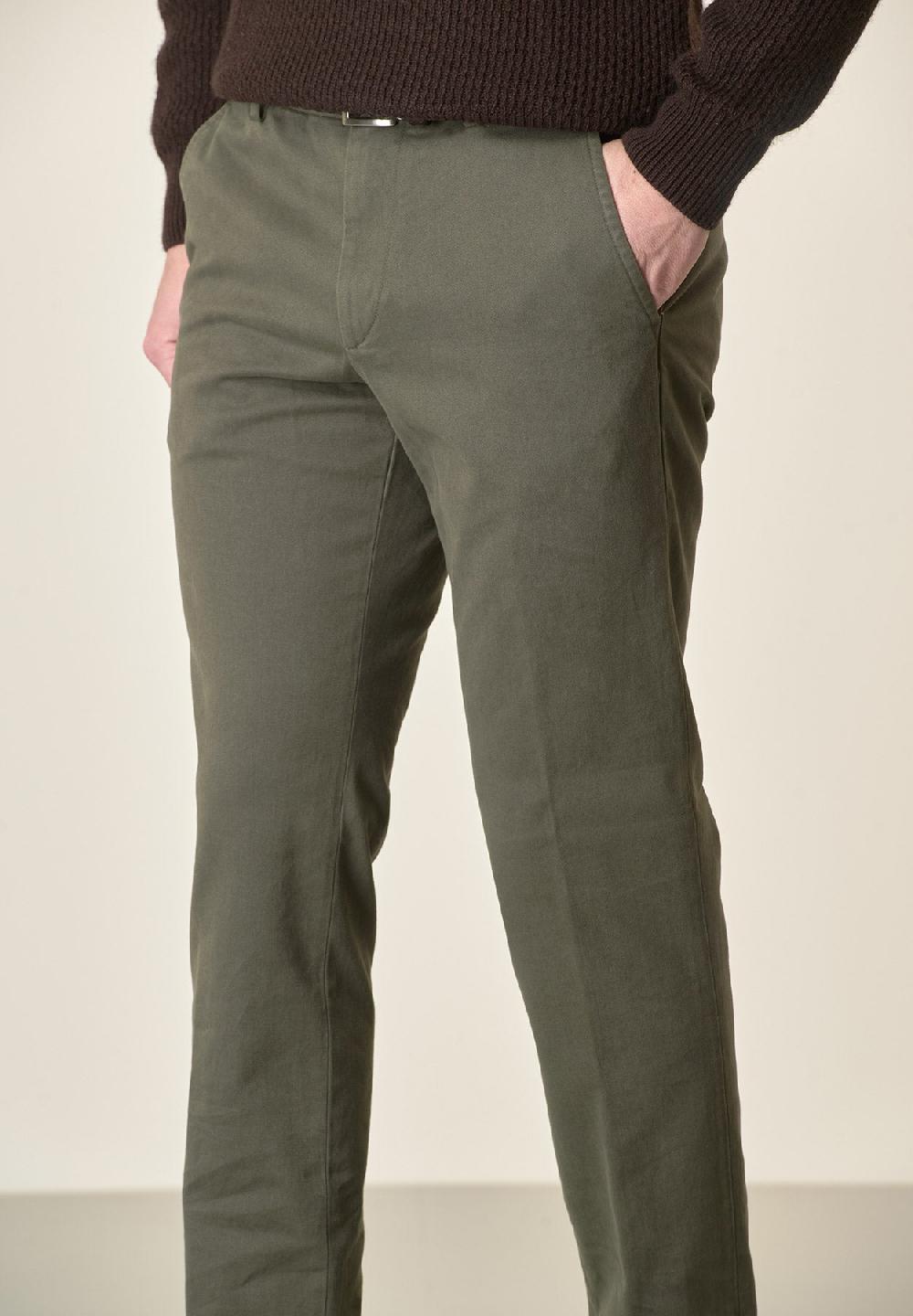 Angelico Pantalone Verde Militare Sartoriale Gabardina Cotone Regular Fit