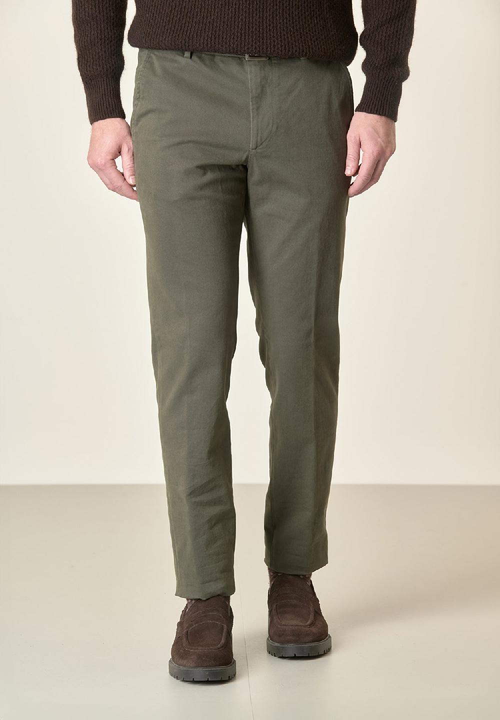 Angelico Pantalone verde militare sartoriale gabardina cotone regular fit