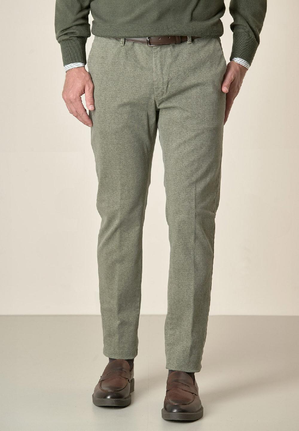 Angelico Pantalone verde salvia effetto lana cotone stretch slim fit