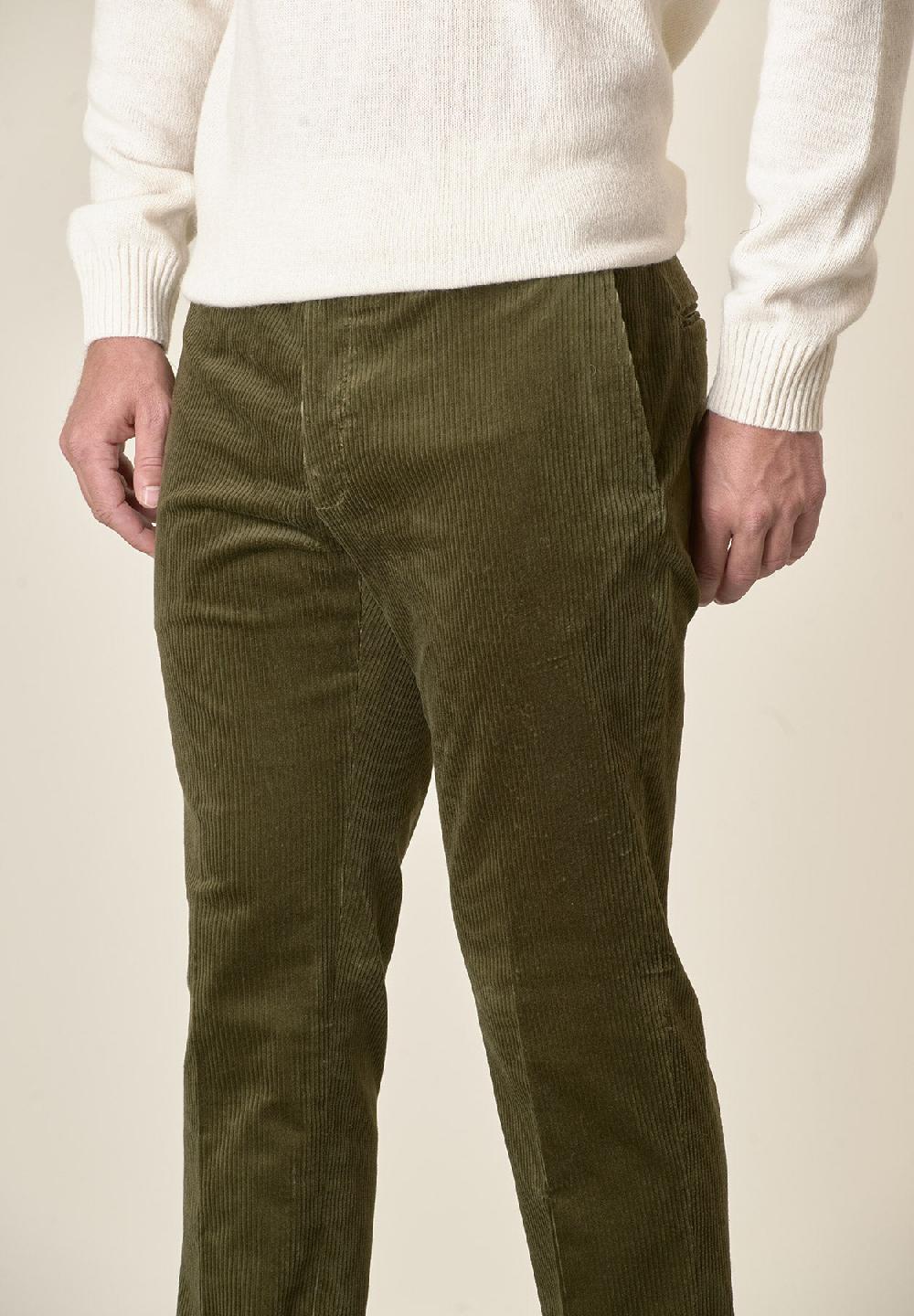 Angelico Pantalone Verde Velluto Coste Larghe Custom Fit