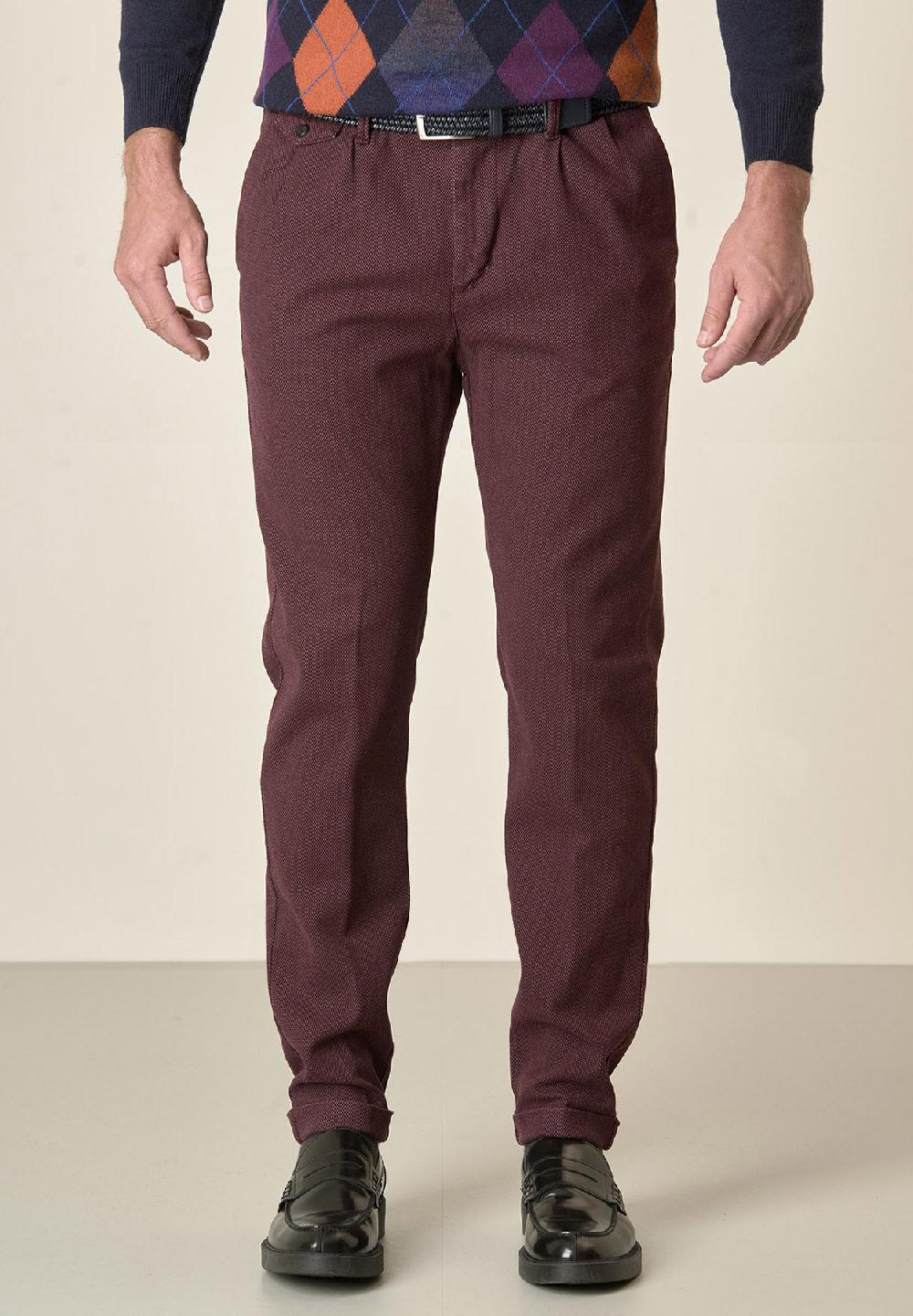 Angelico Pantalone vinaccia microdisegno doppia pinces slim fit