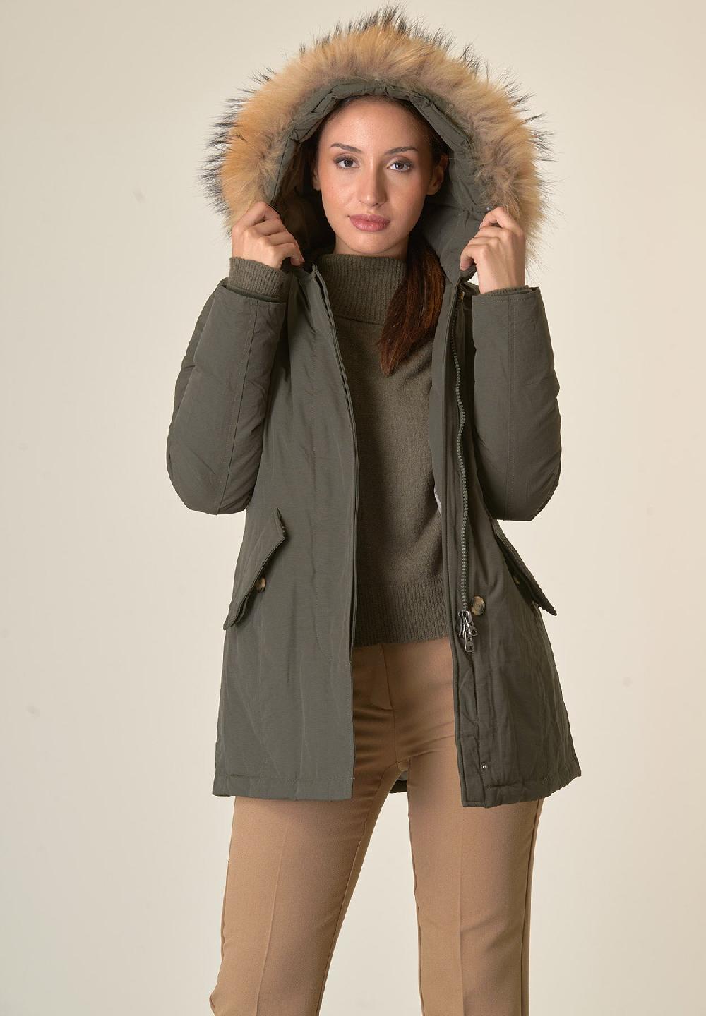 Angelico Parka Verde Con Finta Pelliccia Staccabile