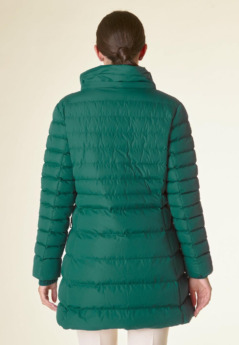 Angelico Piumino Lungo Verde Cappuccio Bordo Ecopelliccia