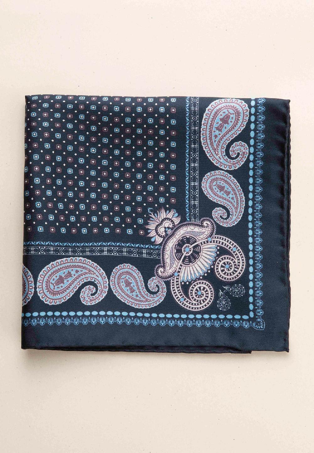 Angelico Pochette blu azzurra fantasia cashmere seta