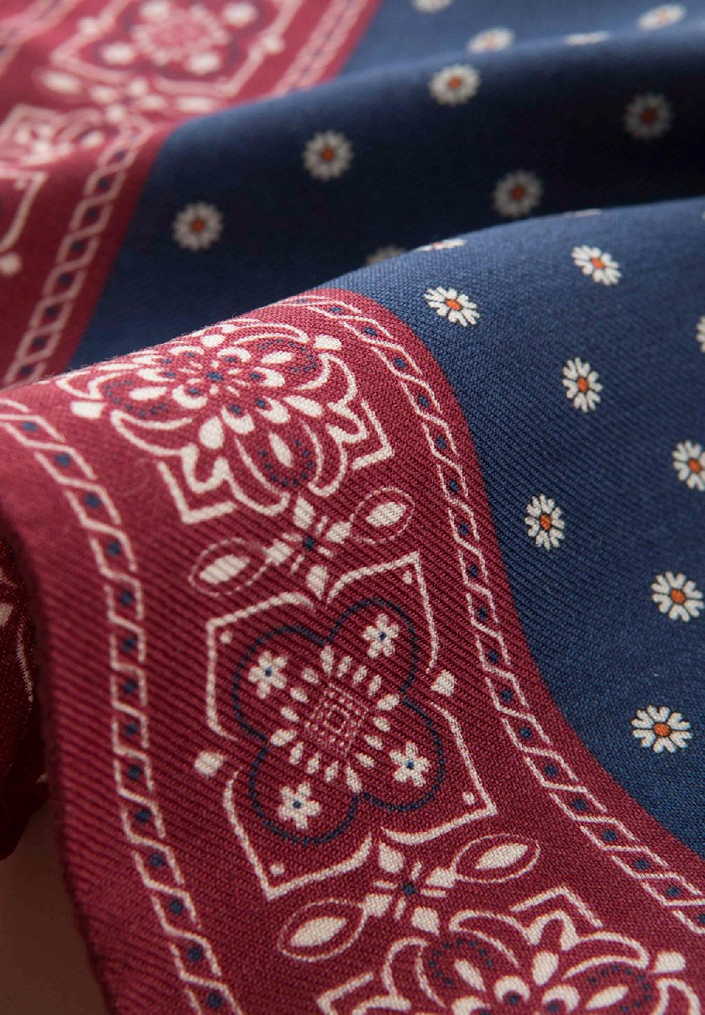 Angelico Pochette Blu Bordeaux Fantasia Fiorata Lana