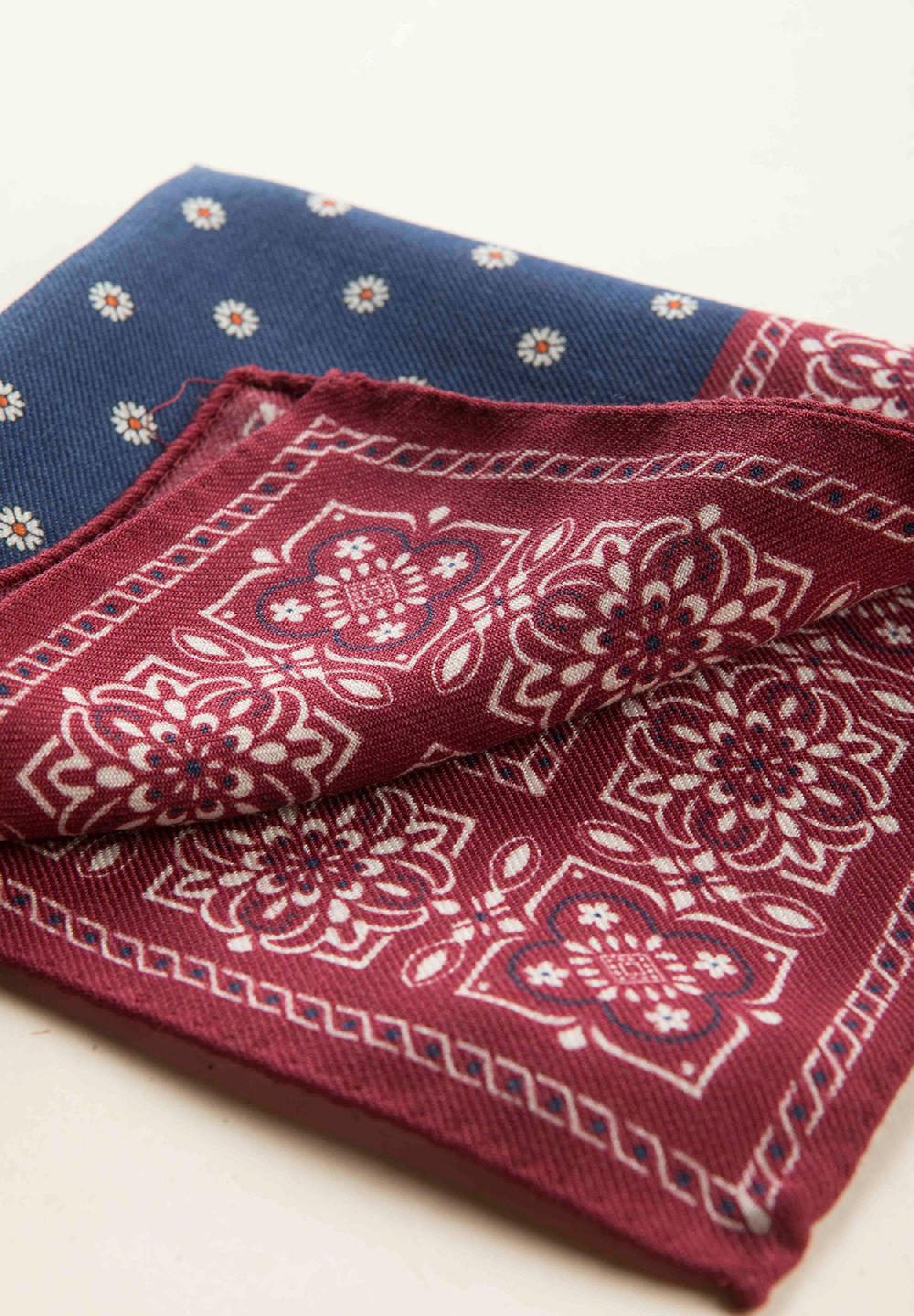 Angelico Pochette Blu Bordeaux Fantasia Fiorata Lana