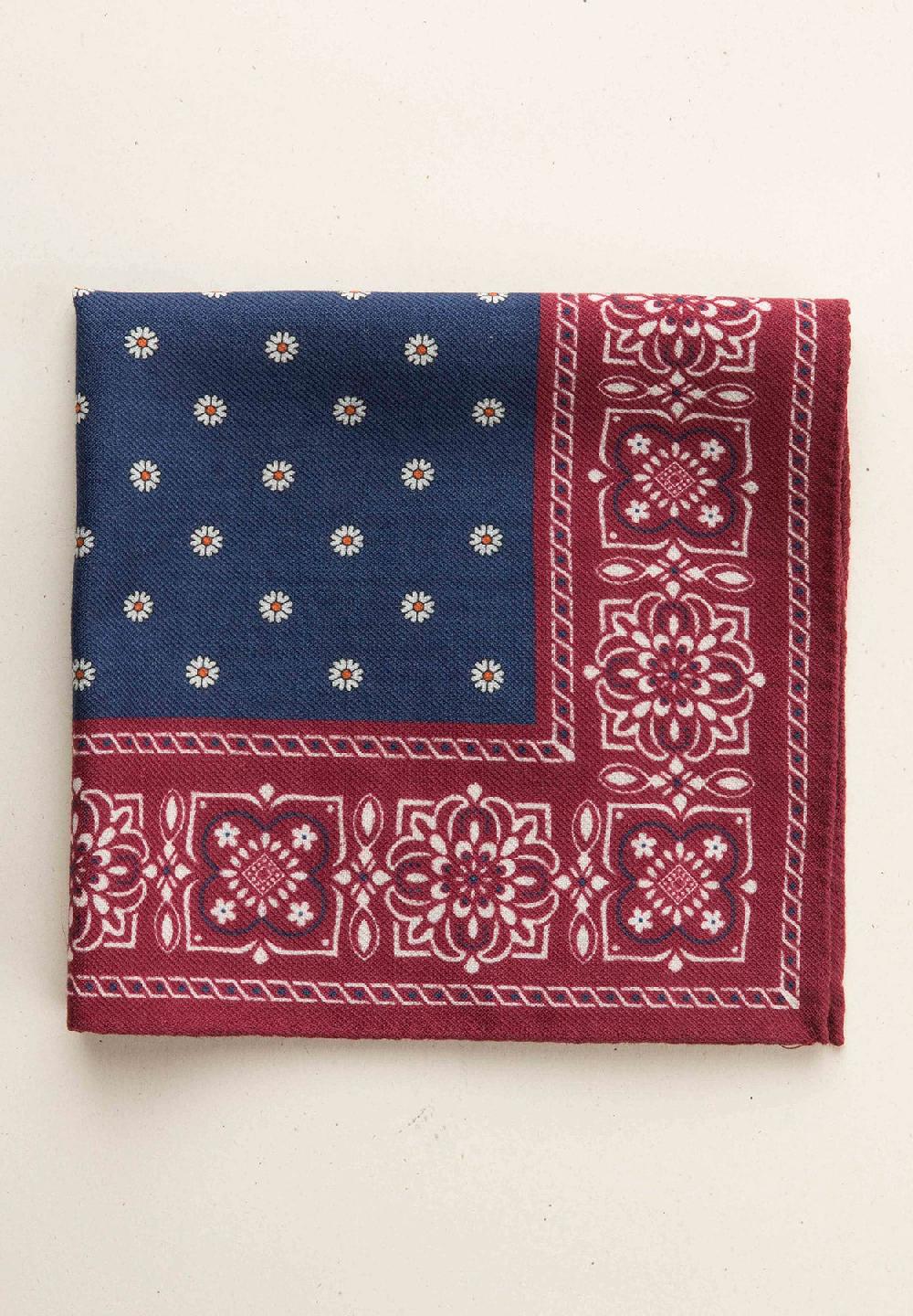 Angelico Pochette blu bordeaux fantasia fiorata lana