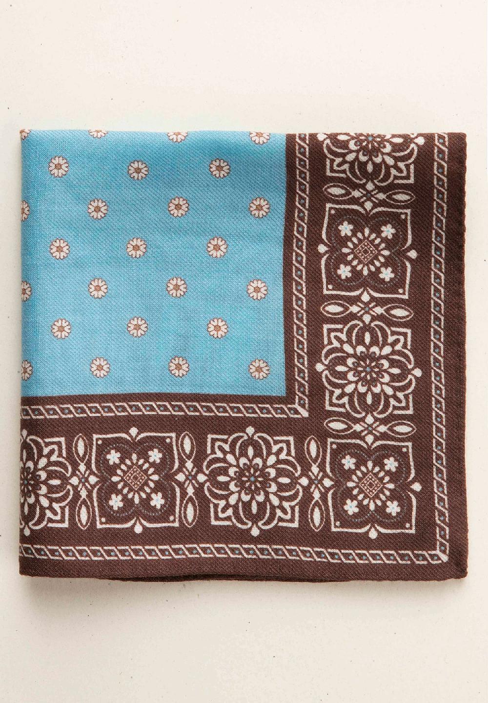 Angelico Pochette moro celeste fantasia fiorata lana