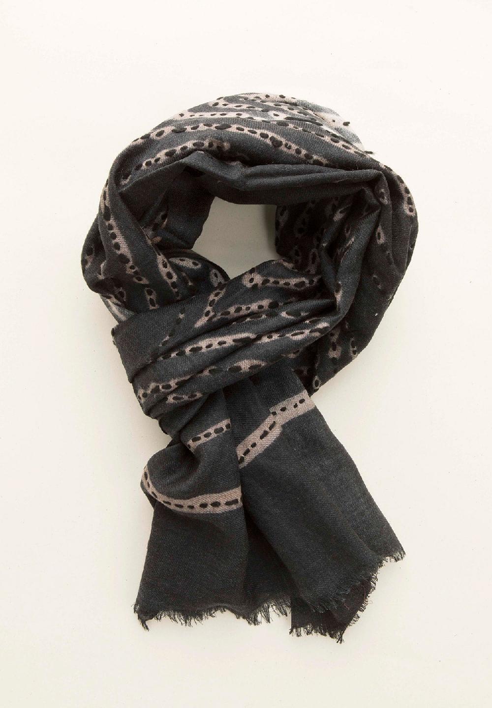 Angelico Sciarpa antracite ricamo grigio lana frange