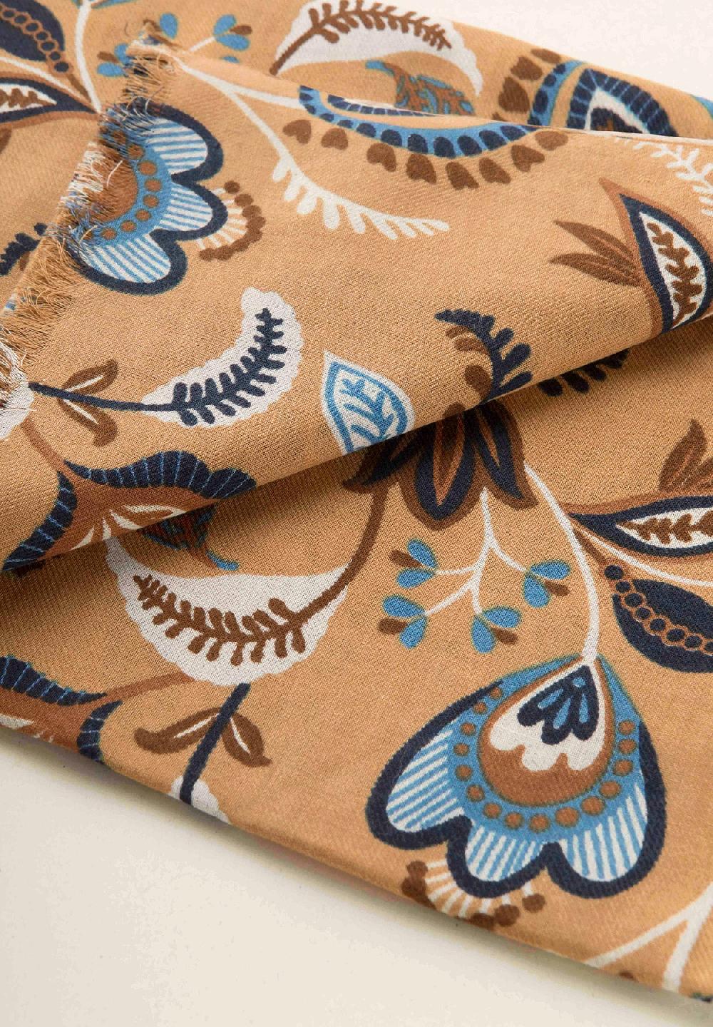 Angelico Sciarpa Beige Fantasia Floreale Lana Cotone Frange