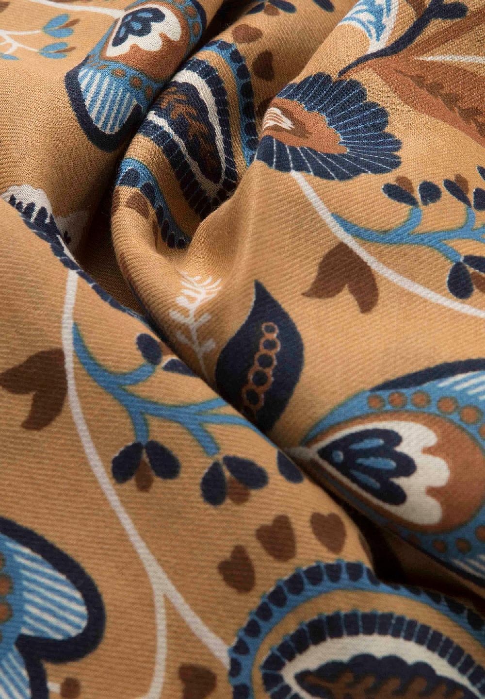 Angelico Sciarpa Beige Fantasia Floreale Lana Cotone Frange