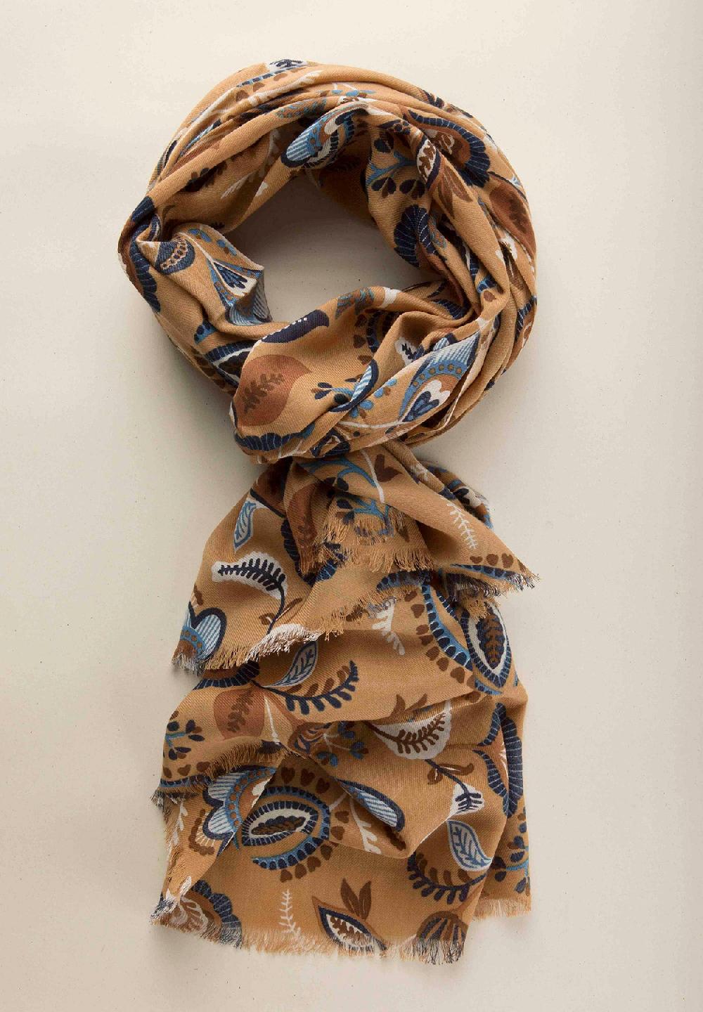 Angelico Sciarpa beige fantasia floreale lana cotone frange