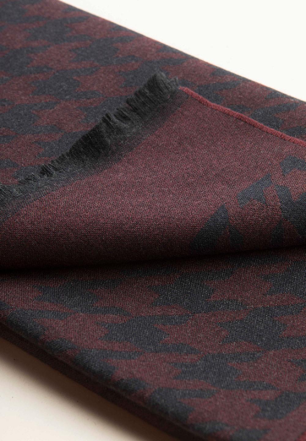 Angelico Sciarpa Blu Bordeaux Pied De Poulè Lana Vergine