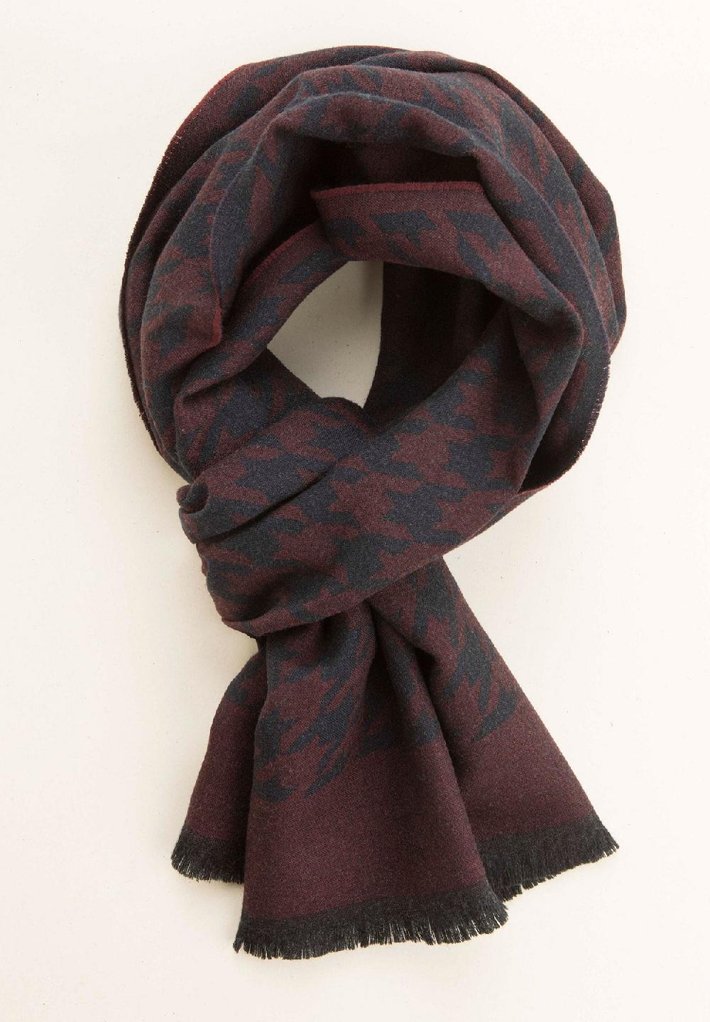 Angelico Sciarpa blu bordeaux pied de poulè lana vergine