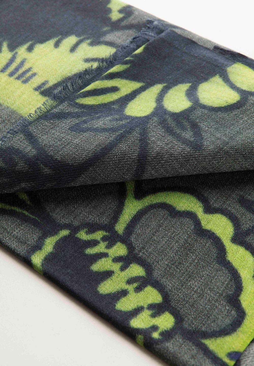 Angelico Sciarpa Fantasia Fiorata Verde Lana Frange