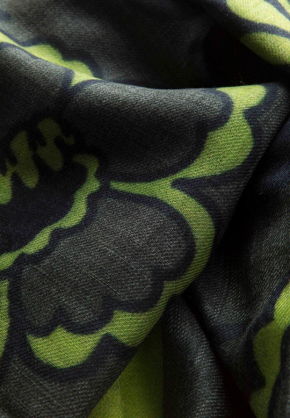 Angelico Sciarpa Fantasia Fiorata Verde Lana Frange