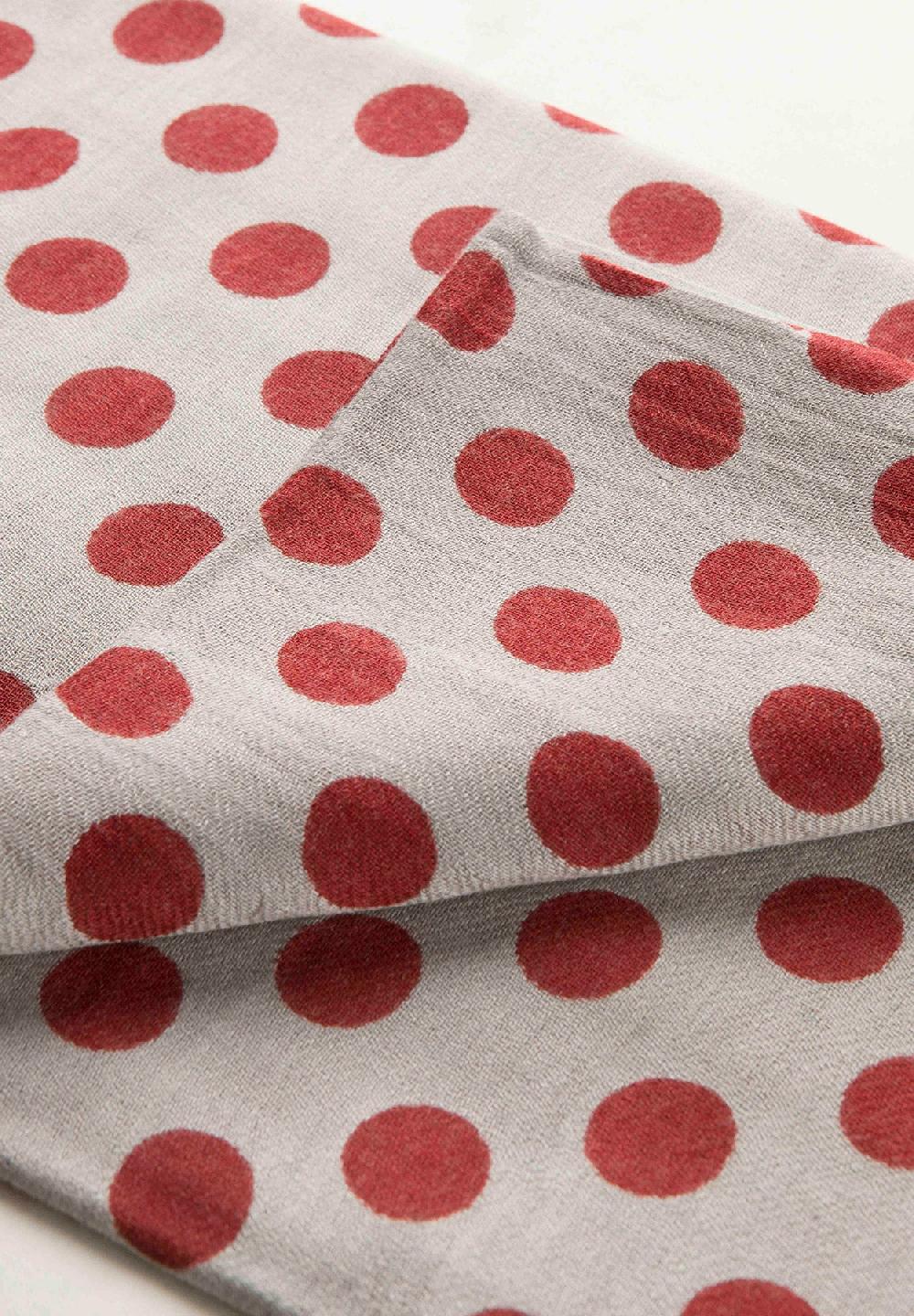 Angelico Sciarpa Grigia Pois Rosso Misto Lana Frange