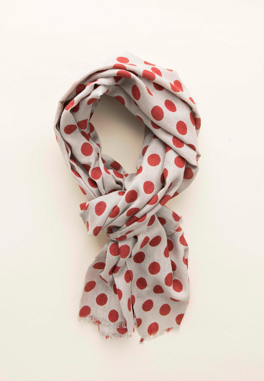 Angelico Sciarpa grigia pois rosso misto lana frange
