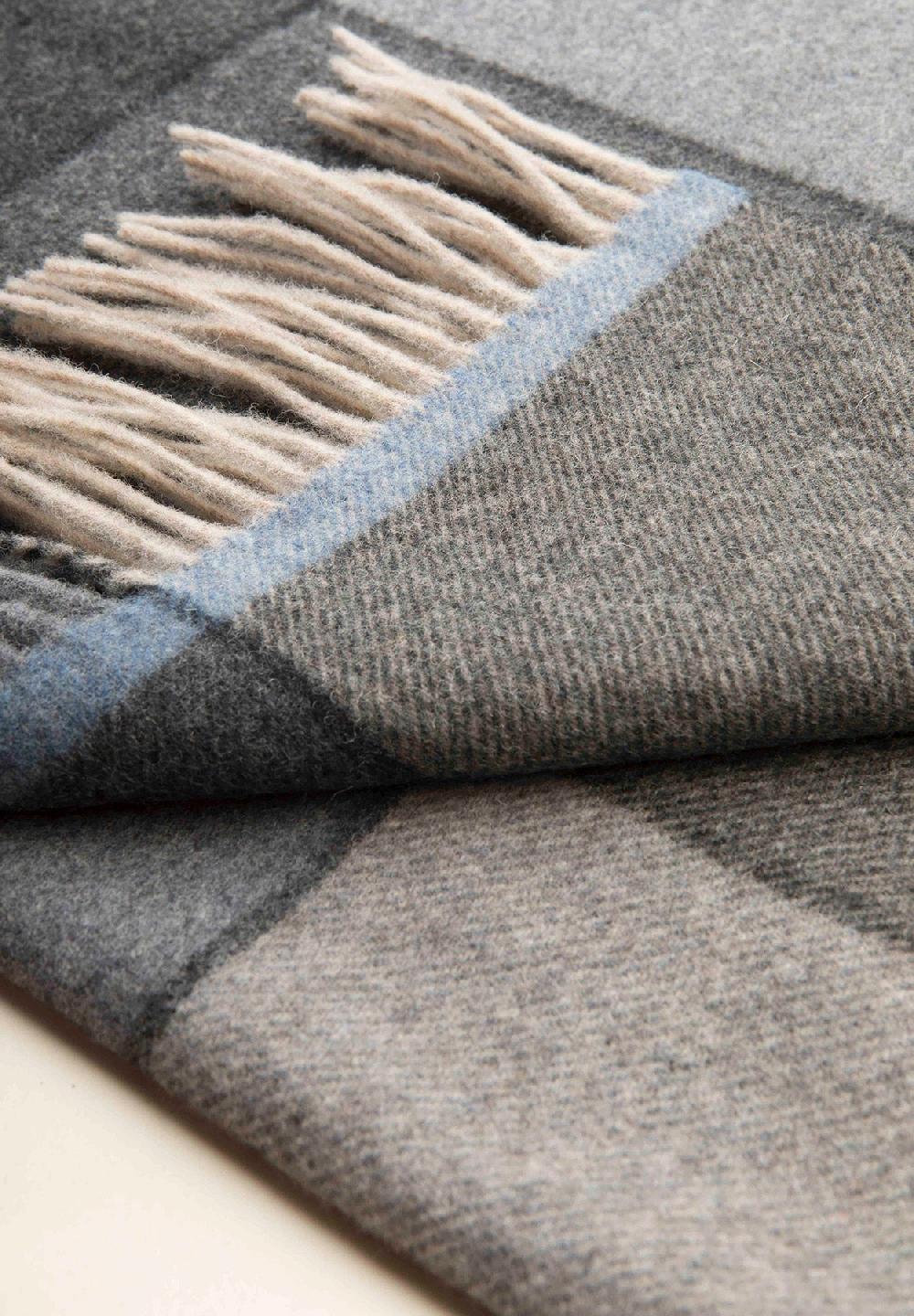 Angelico Sciarpa Marrone Fantasia Quadri Frange Lana Vergine