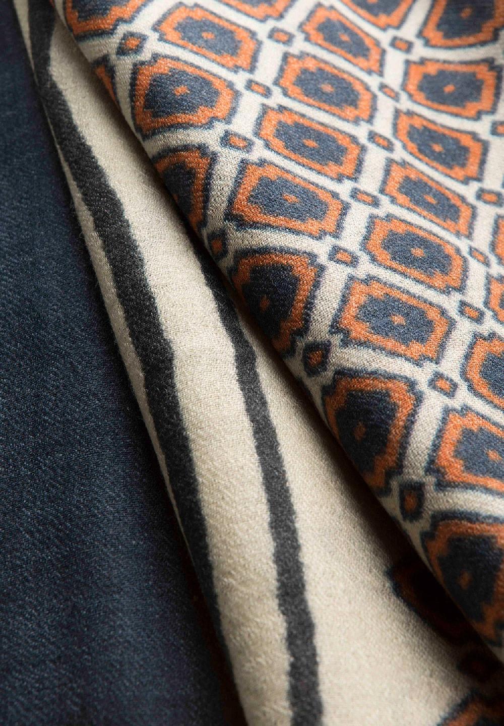 Angelico Sciarpa Panna Fantasia Blu Arancione Lana Frange