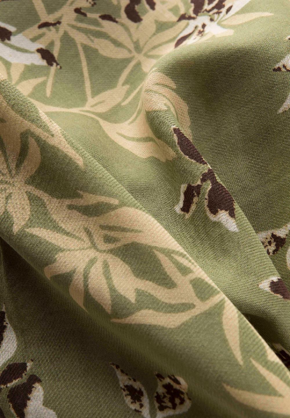 Angelico Sciarpa Verde Fantasia Floreale Lana Cotone Frange