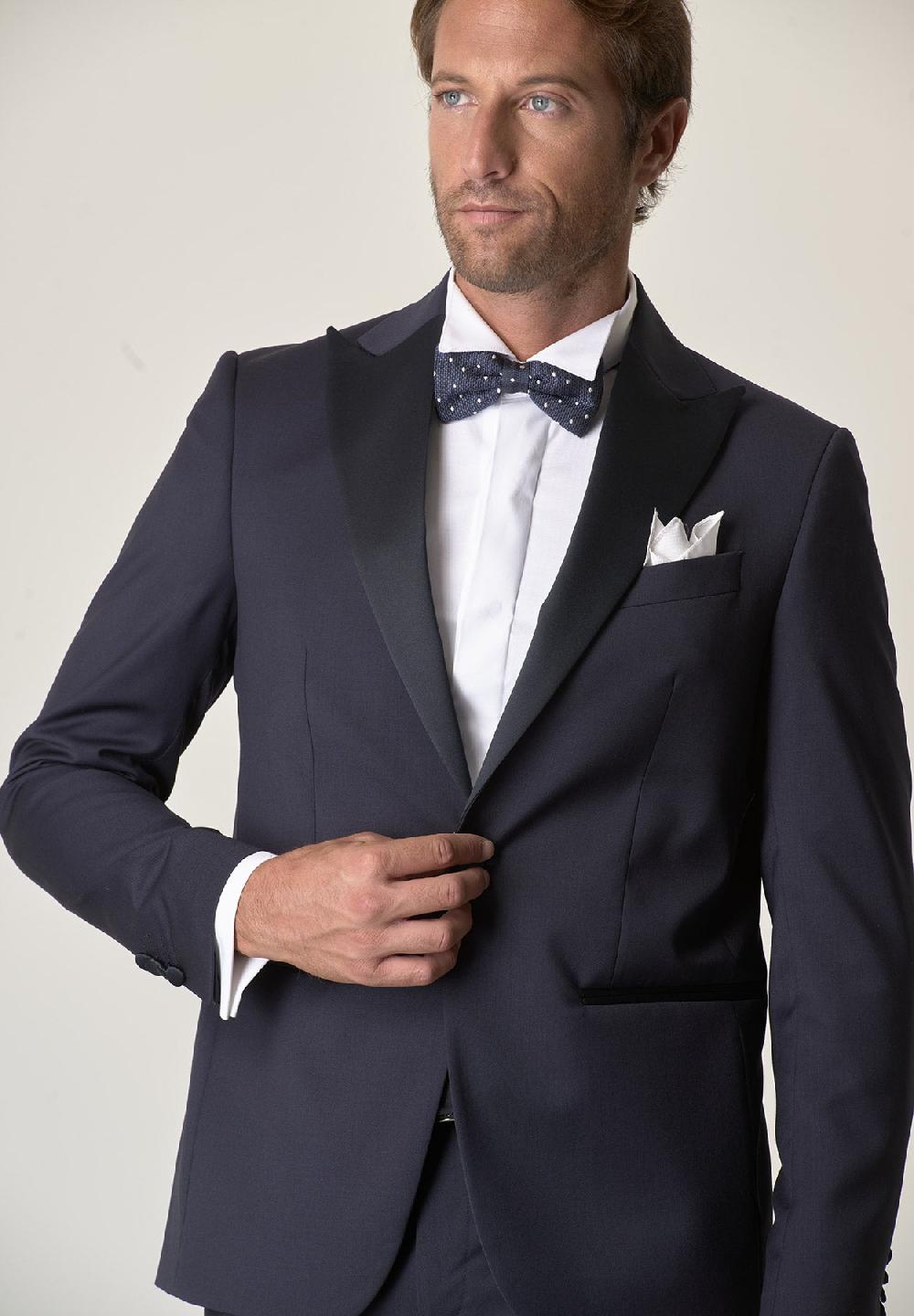 Angelico Smoking Blu Lana Vergine Super 100s Custom Fit